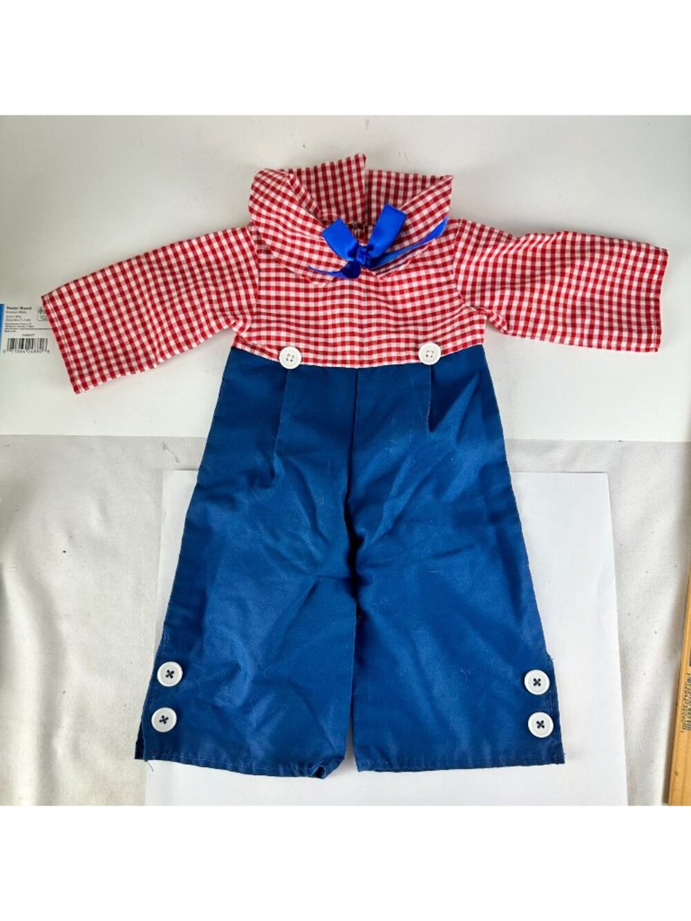 Handmade Red & Blue Gingham Romper Outfit For Raggedy Andy Doll Clothes